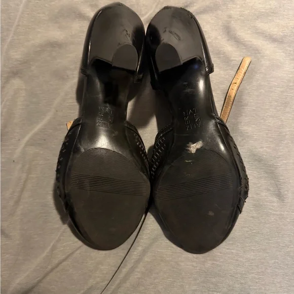 Naturalizer Black T-Strap Pointed Toe Heels with Perforated Detail - Picture 4 of 4